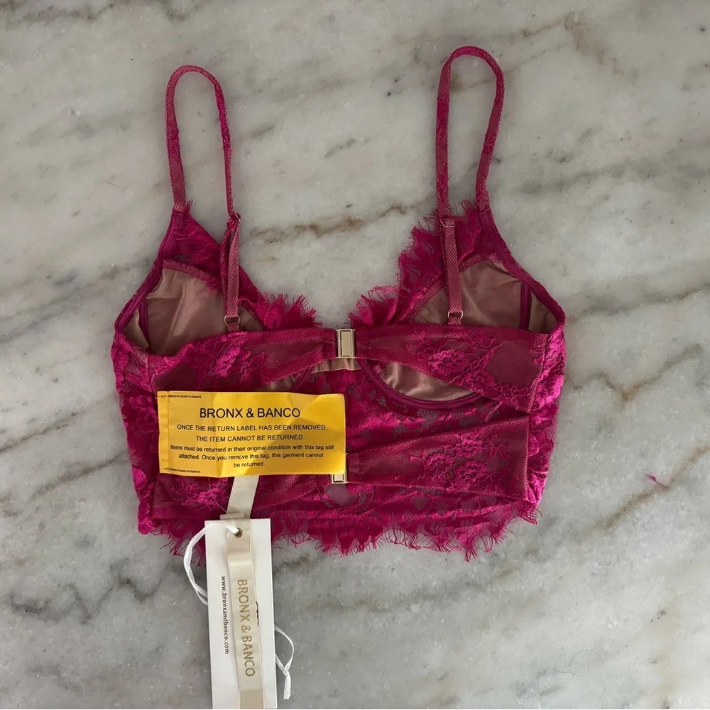 Bronx and Banco Elegant Lace Crop Top - Pink - Picture 5 of 9